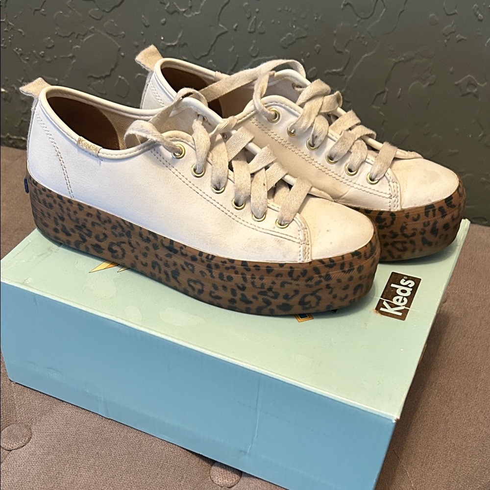 Keds Women's White Sneakers with Leopard Platform